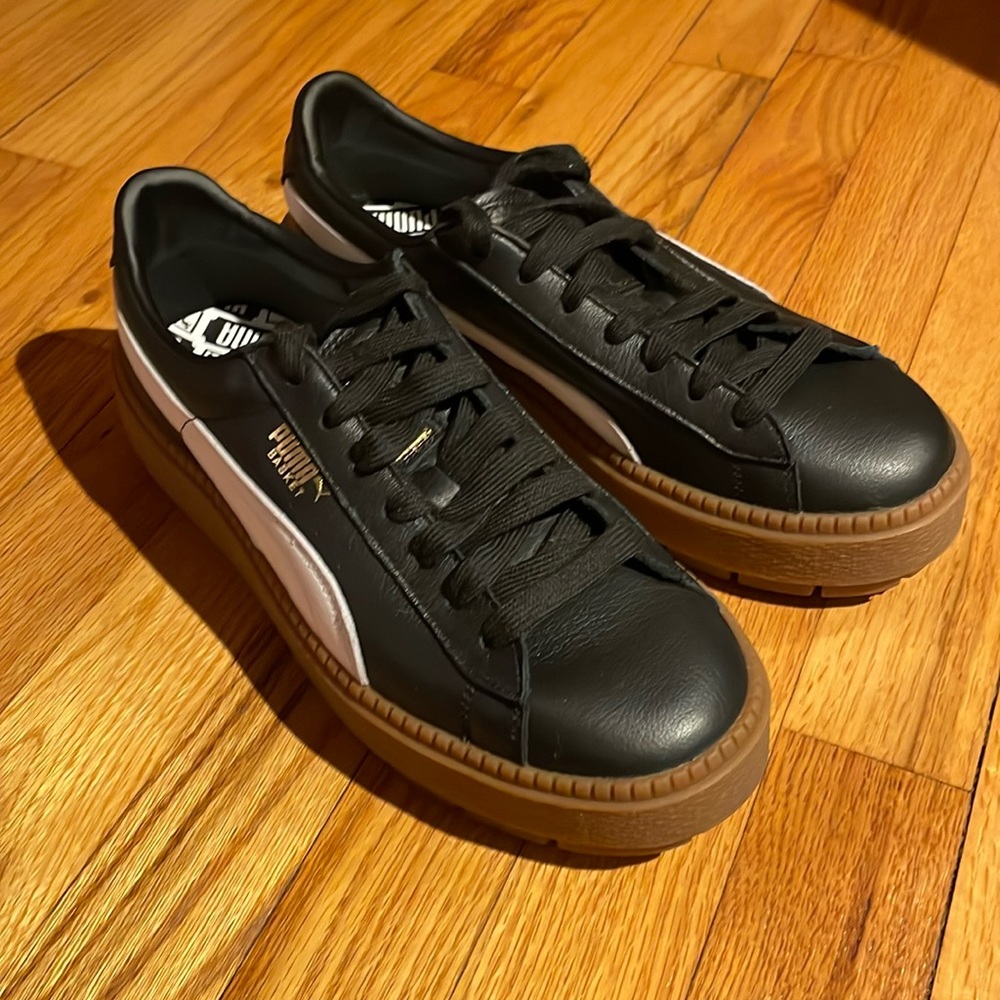 PUMA Black Leather Platform Sneakers